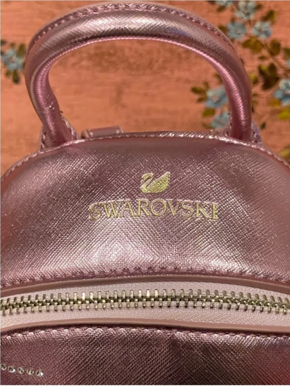 Swarovski Metallic Rose Pink Mini Backpack with Crystal Logo LIKE NEW